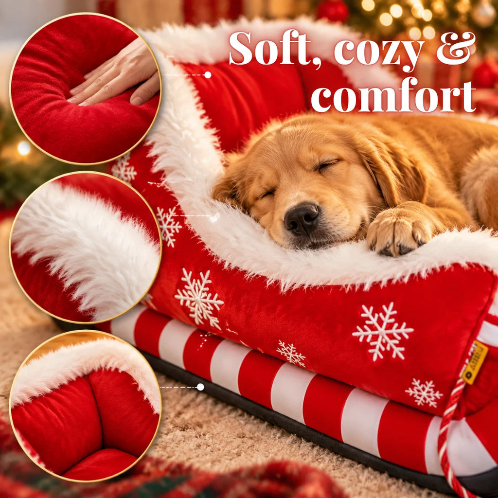 Christmas Sleigh Plush Pet Bed – Cozy Festive Holiday Bed for Dogs & Cats