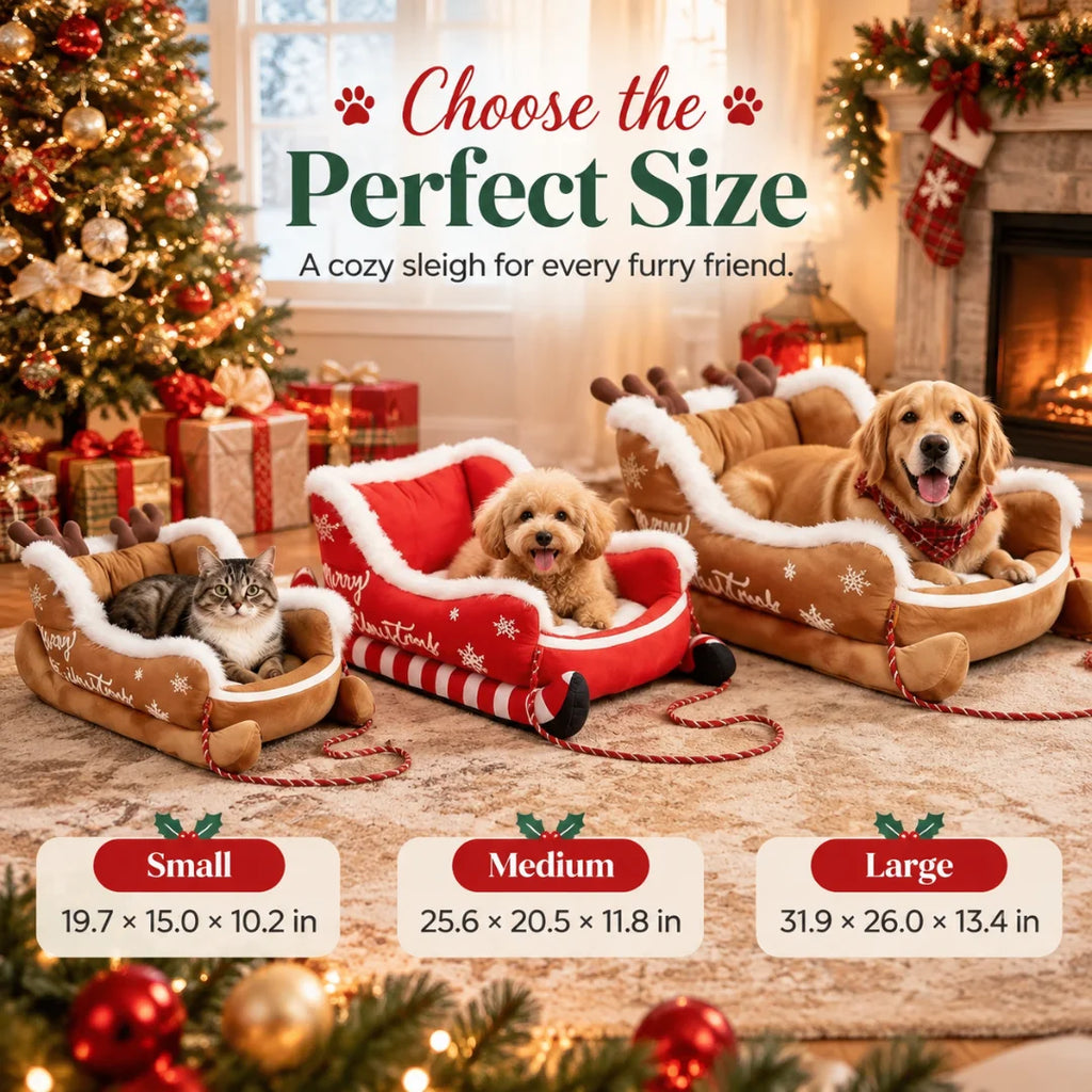Christmas Sleigh Plush Pet Bed – Cozy Festive Holiday Bed for Dogs & Cats