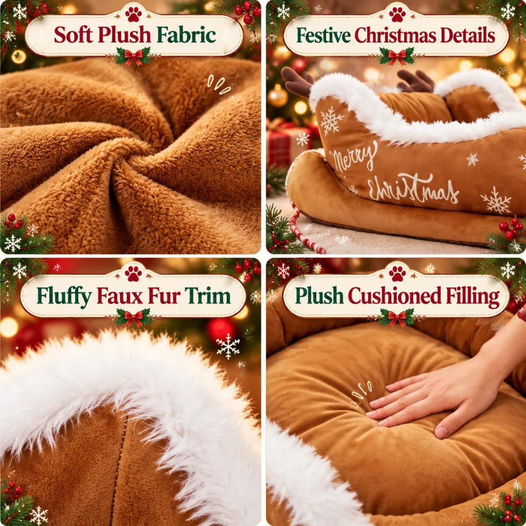 Christmas Sleigh Plush Pet Bed – Cozy Festive Holiday Bed for Dogs & Cats