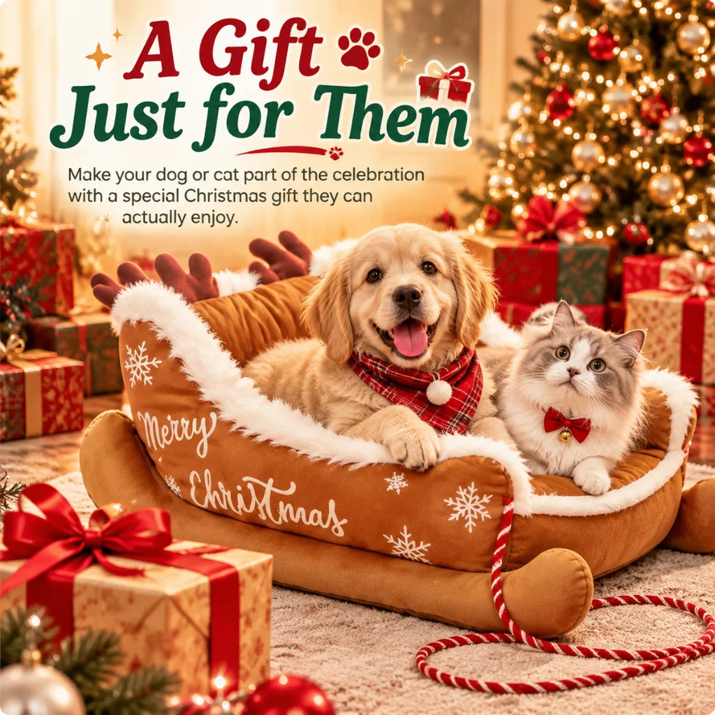 Christmas Sleigh Plush Pet Bed – Cozy Festive Holiday Bed for Dogs & Cats