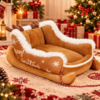 Christmas Sleigh Plush Pet Bed – Cozy Festive Holiday Bed for Dogs & Cats
