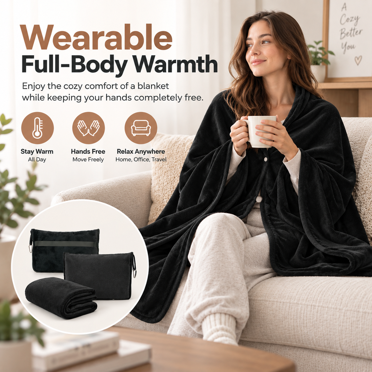 Cozy Oversized Flannel Wearable Blanket – Soft & Foldable Travel Wrap