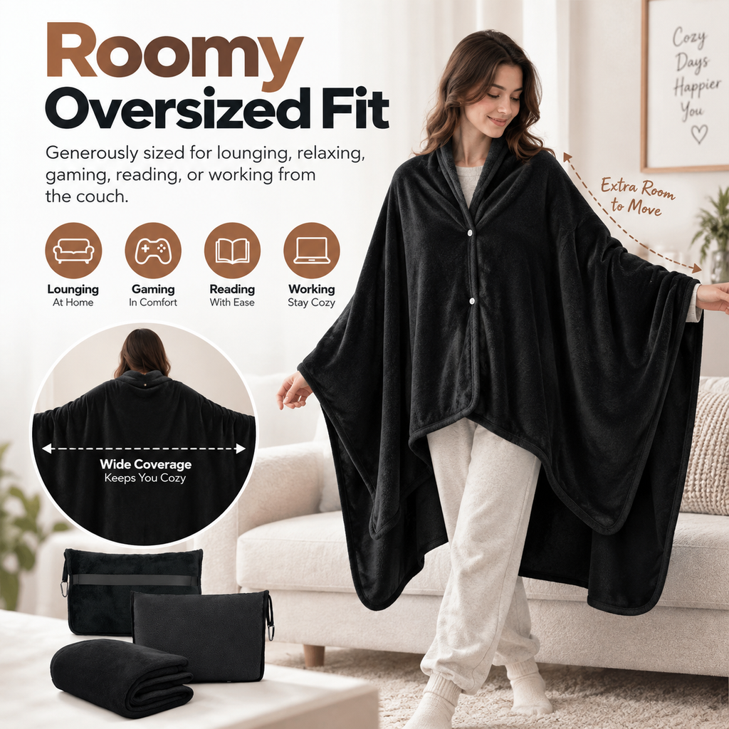 Cozy Oversized Flannel Wearable Blanket – Soft & Foldable Travel Wrap