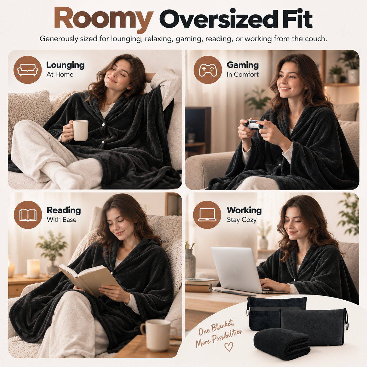 Cozy Oversized Flannel Wearable Blanket – Soft & Foldable Travel Wrap