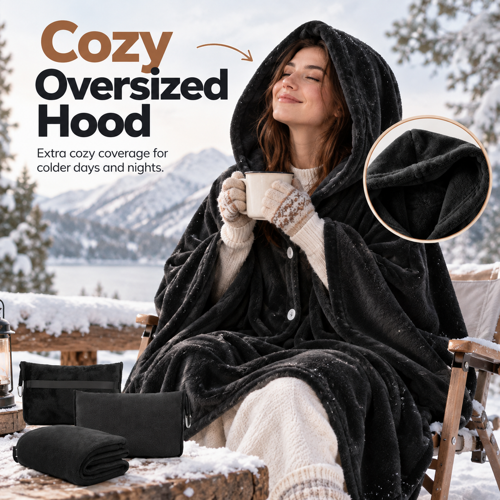 Cozy Oversized Flannel Wearable Blanket – Soft & Foldable Travel Wrap