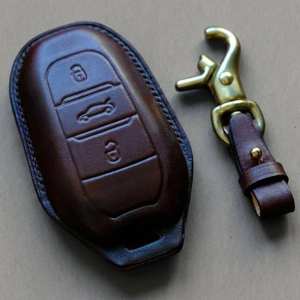 Premium Leather Key Fob for Peugeot